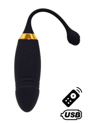HAPPY, Un Œuf vibrant long USB avec télécommande, dans un silicone médical doux et lisse - B70BLK